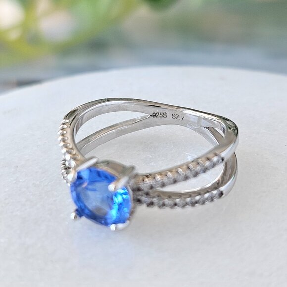 Blue Topaz Bow Ring, 925 Sterling Silver Charmed Aroma - Picture 4 of 6